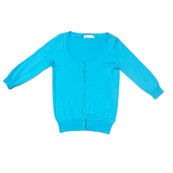 Zara Teal Blue Knitted Cardigan - Size Large - Picture 6 of 8